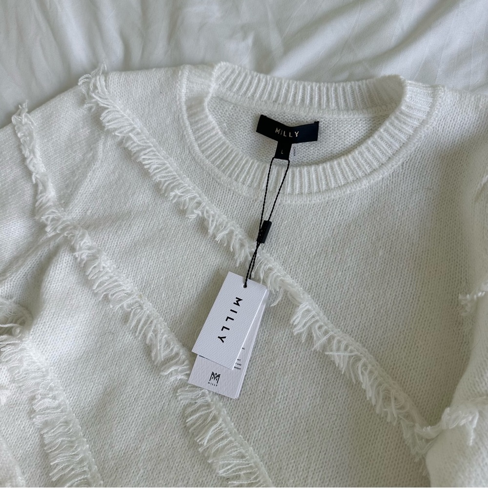 MILLY NWT fringe white sweater